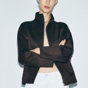 ZARA DOUBLE FACED WOOL BLEND Cropped Jacket ZW COLLECTION - Size L